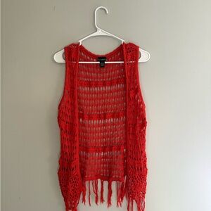 Daytrip Red Crochet Open-Front Cardigan